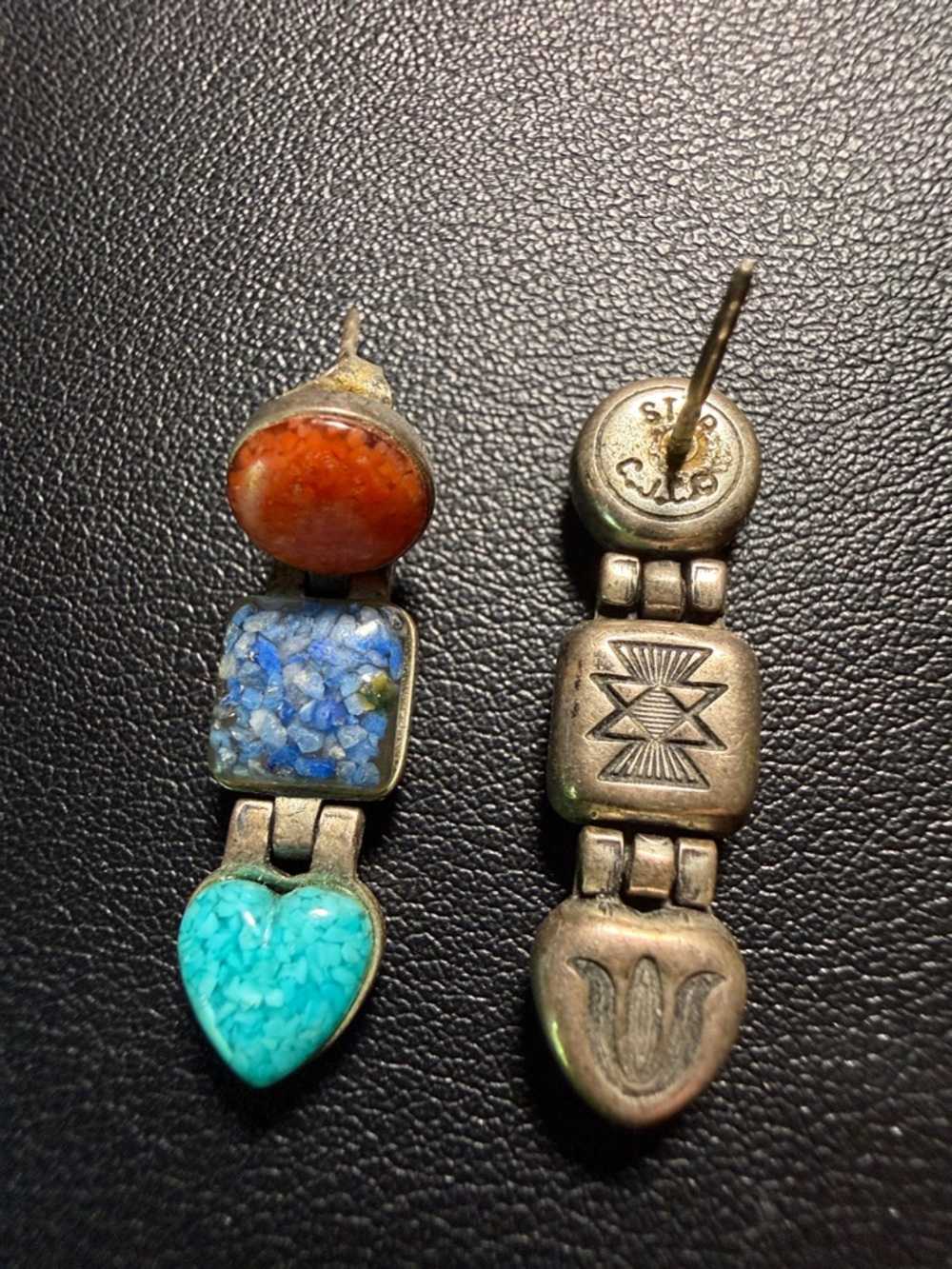 CAROLYN POLLACK TURQUOISE CORAL LAPIS STERLING EARRINGS